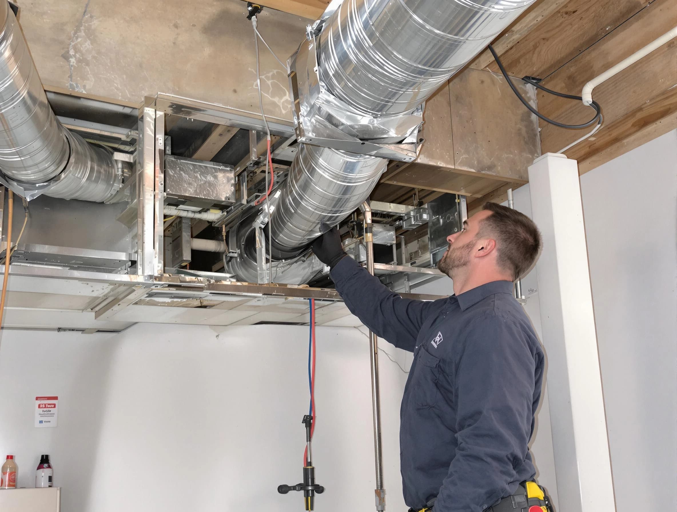 Woodlake Air Duct Cleaning technician performing professional air duct repair using specialized tools in Woodlake