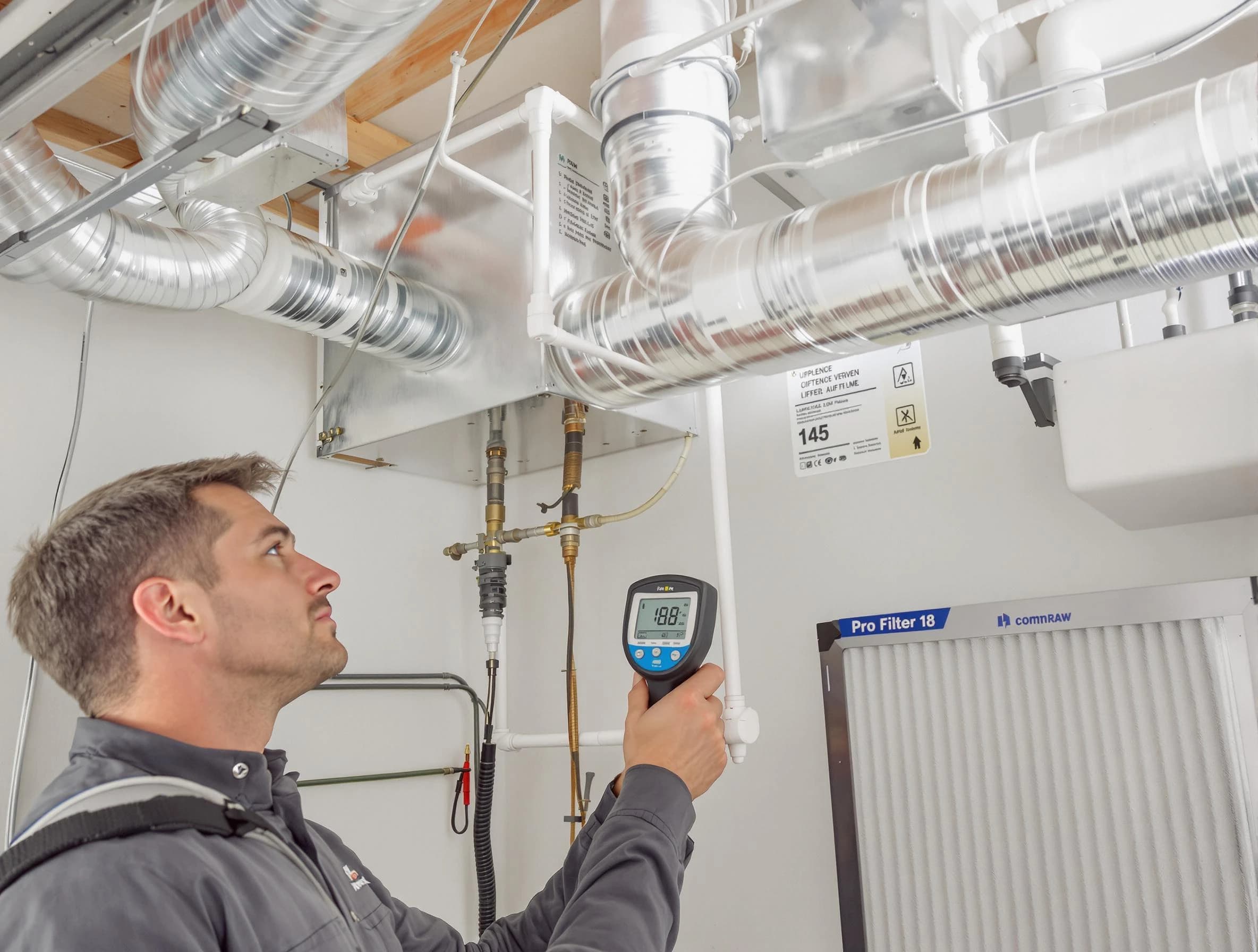 Woodlake Air Duct Cleaning expert conducting detailed filter system inspection using diagnostic tools in Woodlake