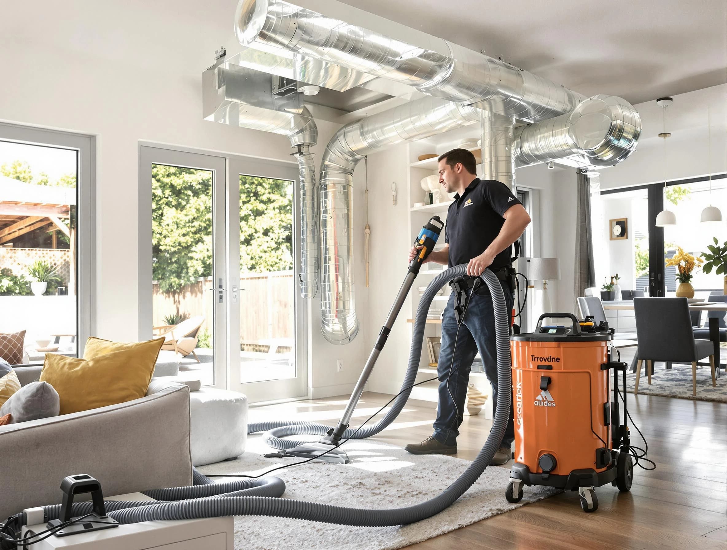 Woodlake Air Duct Cleaning specialist performing thorough residential duct cleaning using advanced equipment in Woodlake