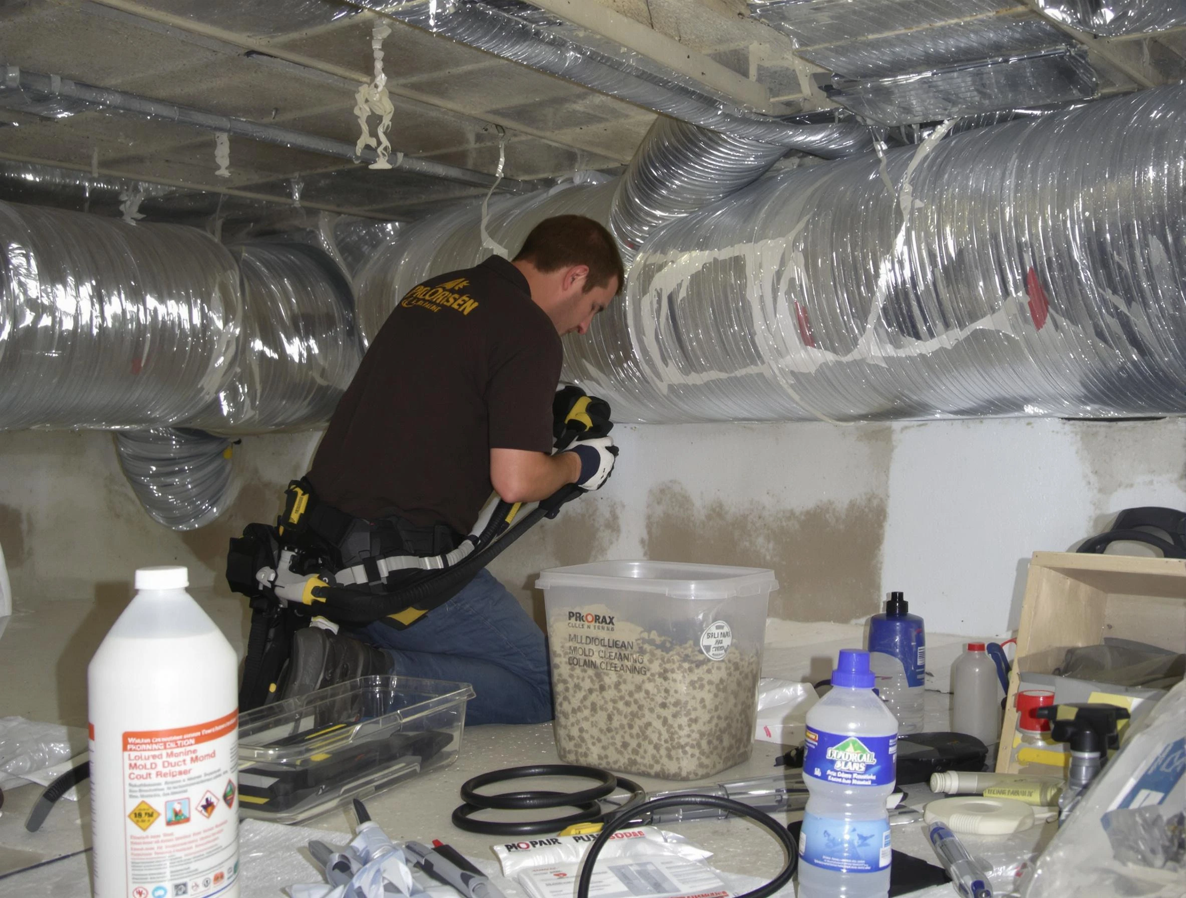 Woodlake Air Duct Cleaning specialist performing professional mold removal from air ducts in Woodlake