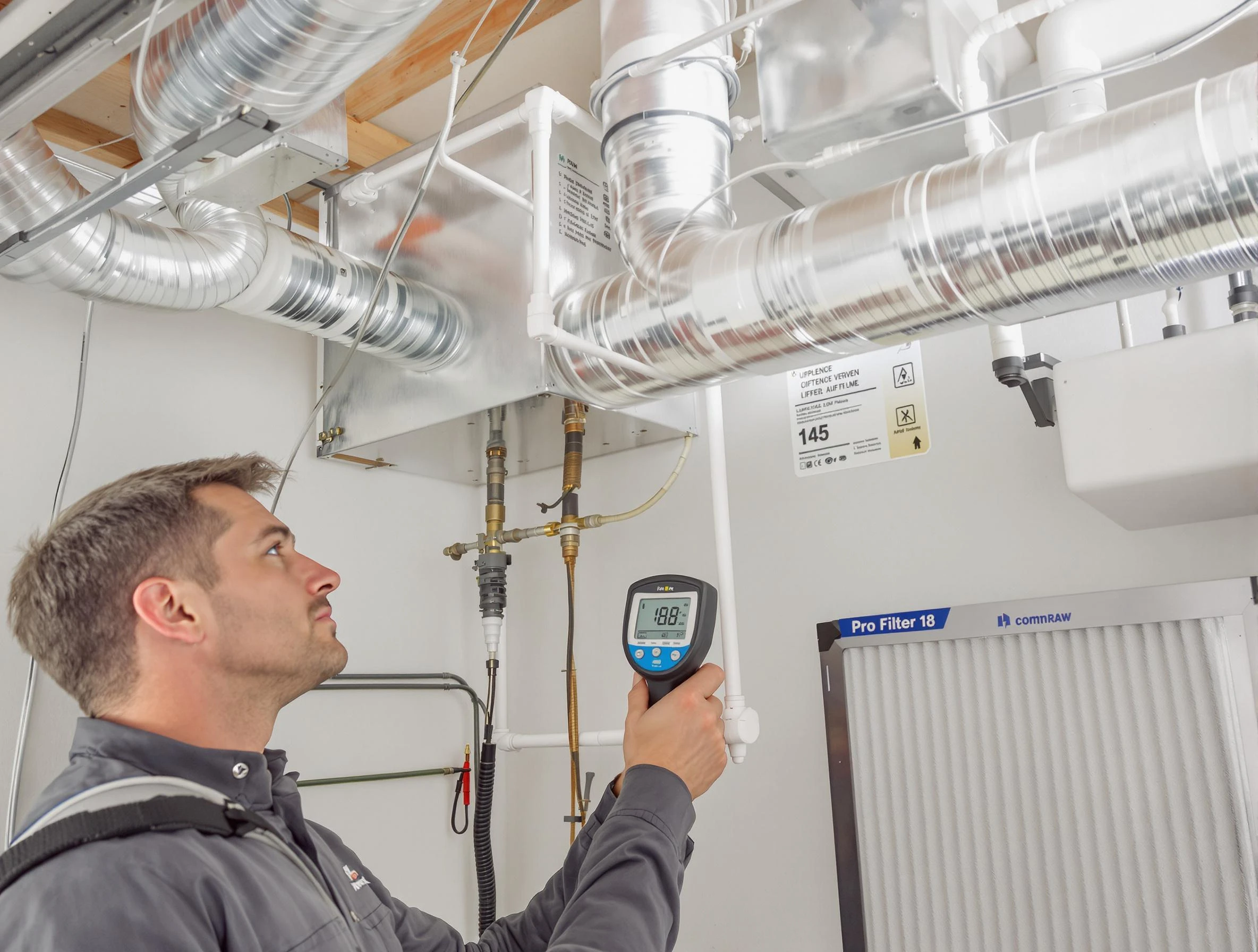 Woodlake Air Duct Cleaning expert conducting detailed filter system inspection using diagnostic tools in Woodlake